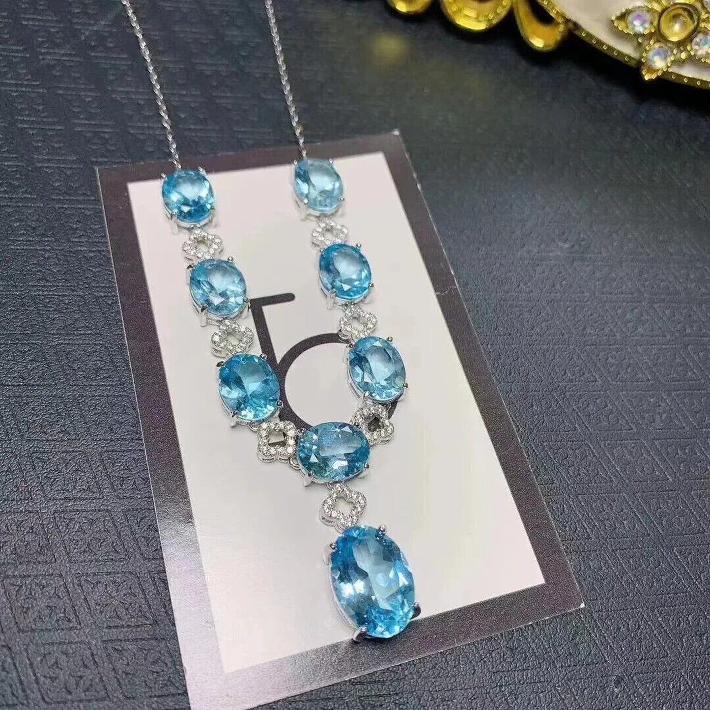 Swiss Blue Topaz Statement Necklace 10x14mm