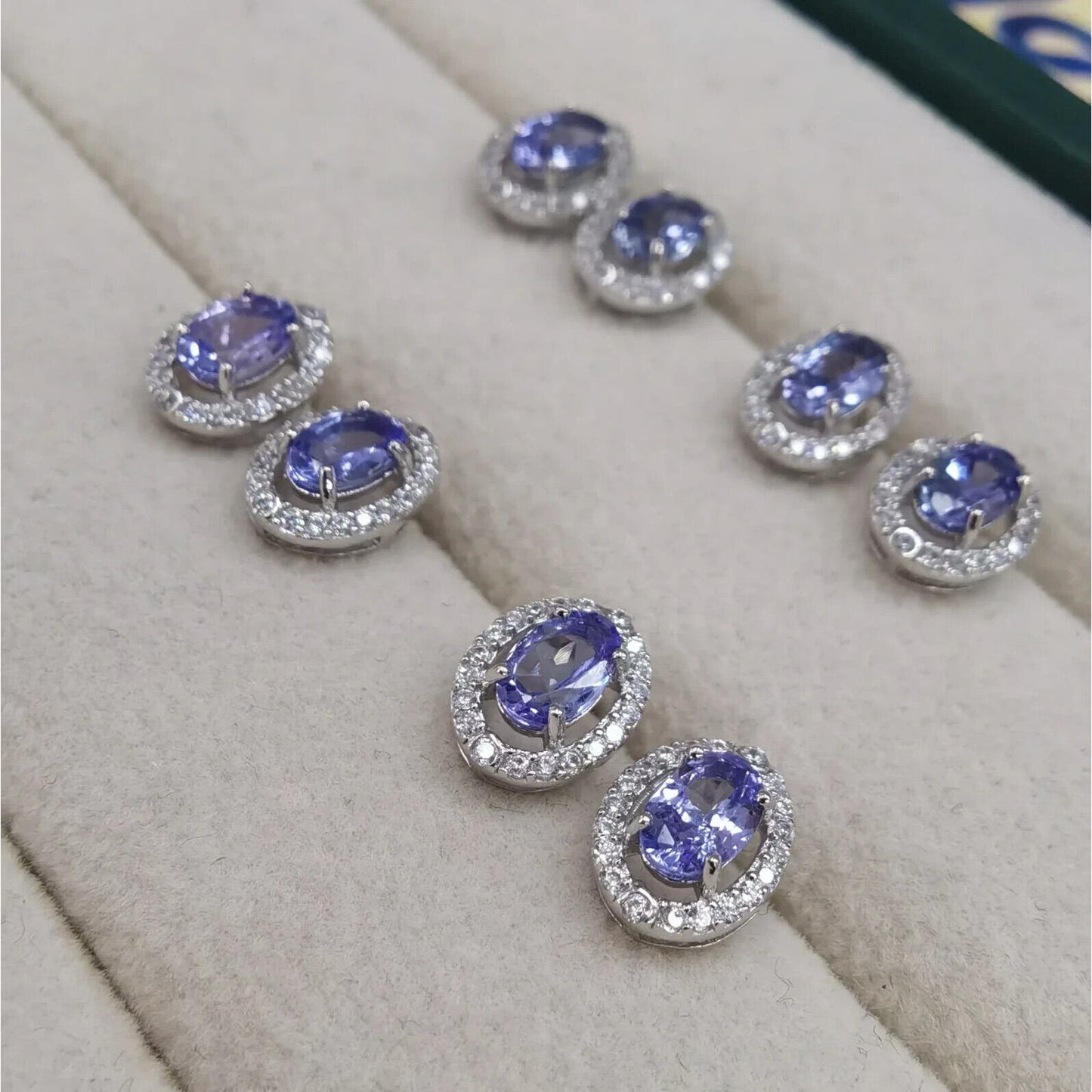 Purple Tanzanite Stud Earrings 4x6mm Platinum Plated