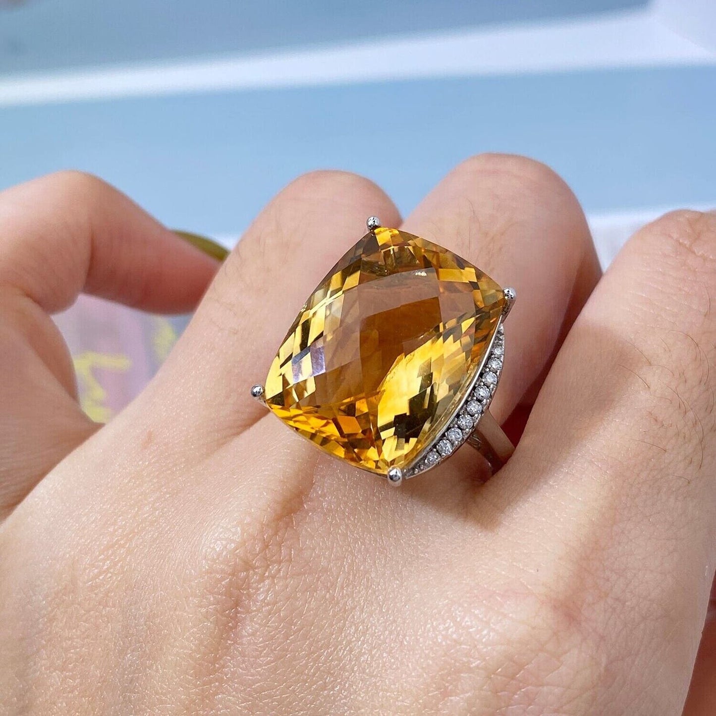 Citrine Gemstone Large Statement Ring 19 Carat