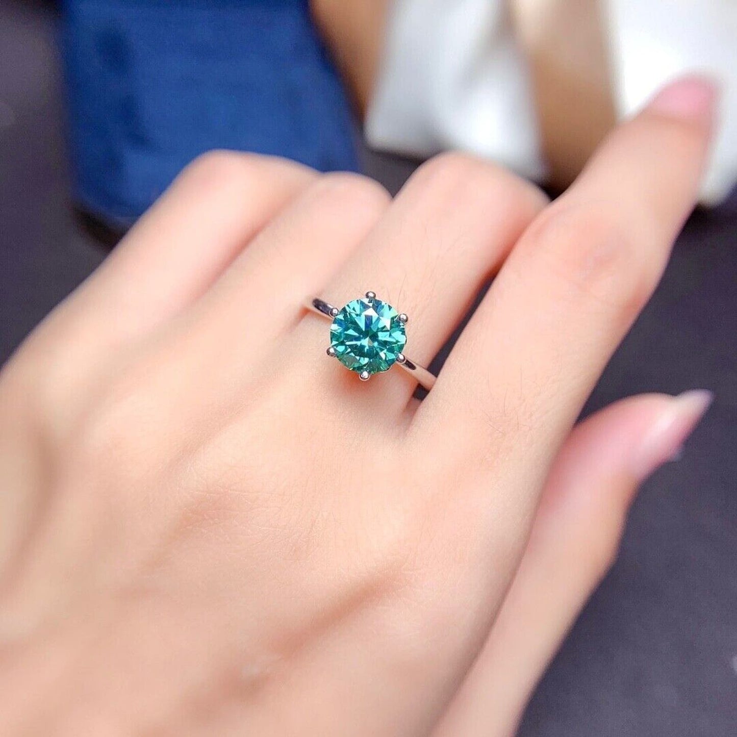 2 Carat Green Moissanite High Setting Cocktail Engagement Ring Sterling Silver