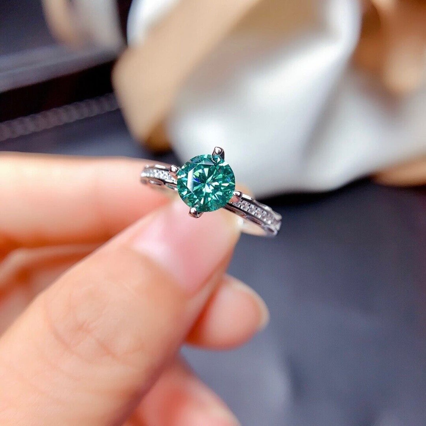 Green Moissanite Cocktail Ring VVS1 1CT