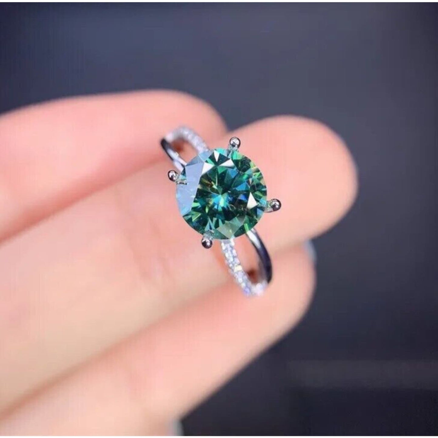 2 Carat Green Moissanite Cocktail Ring, VVS1 Grade Green Moissanite Ring