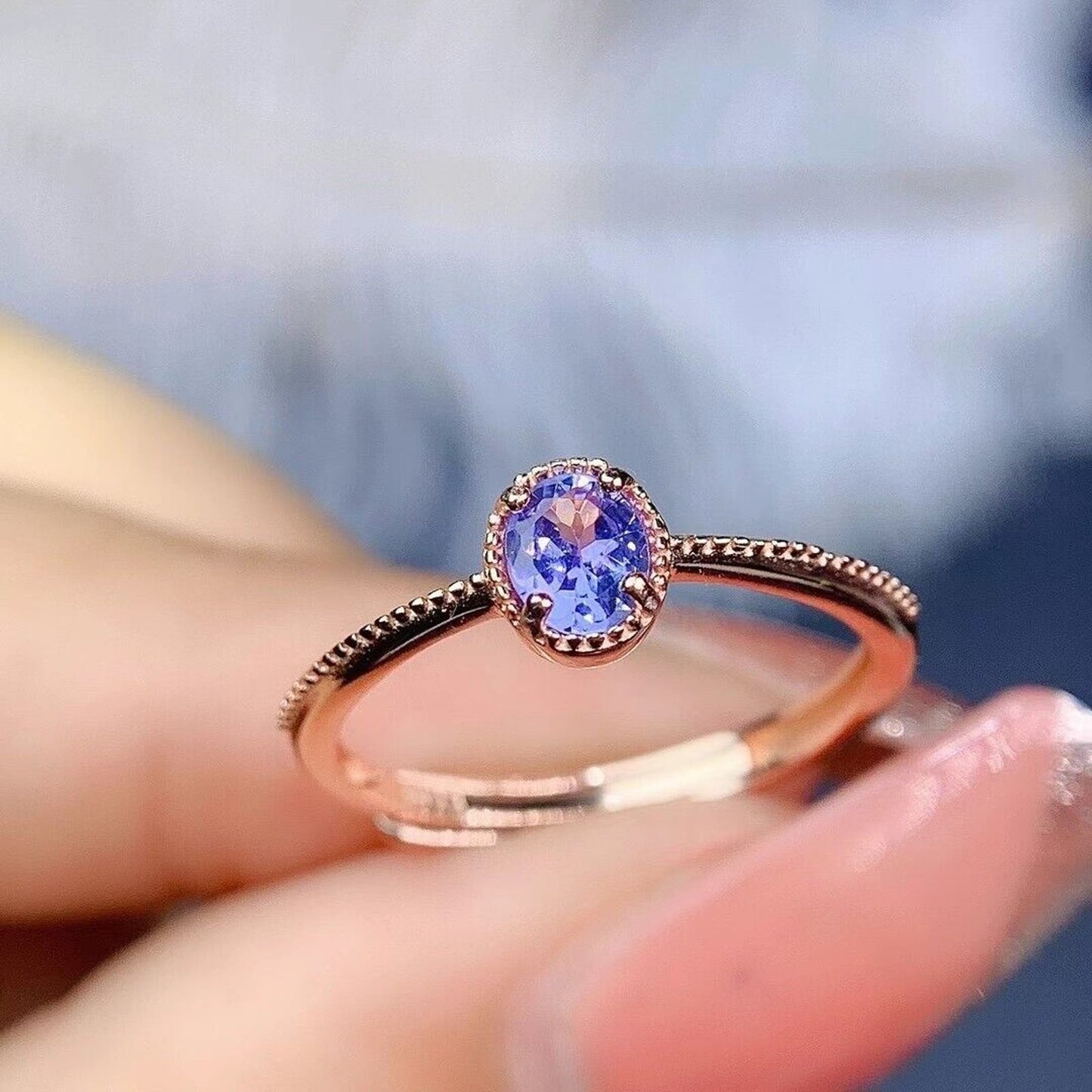 VVS Grade Purple Tanzanite Ring, Dainty Purple Tanzanite Sterling Silver Ring