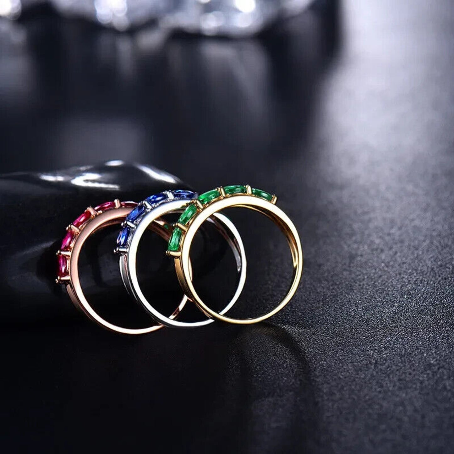 Natural Emerald, Ruby, or Sapphire Band Ring 14k Gold, 14k Gold Emerald Ring