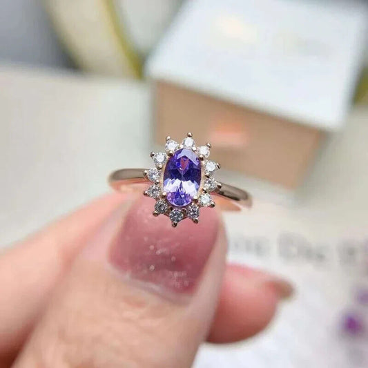 Purple Tanzanite Dainty Oval Cut Ring 4x6mm