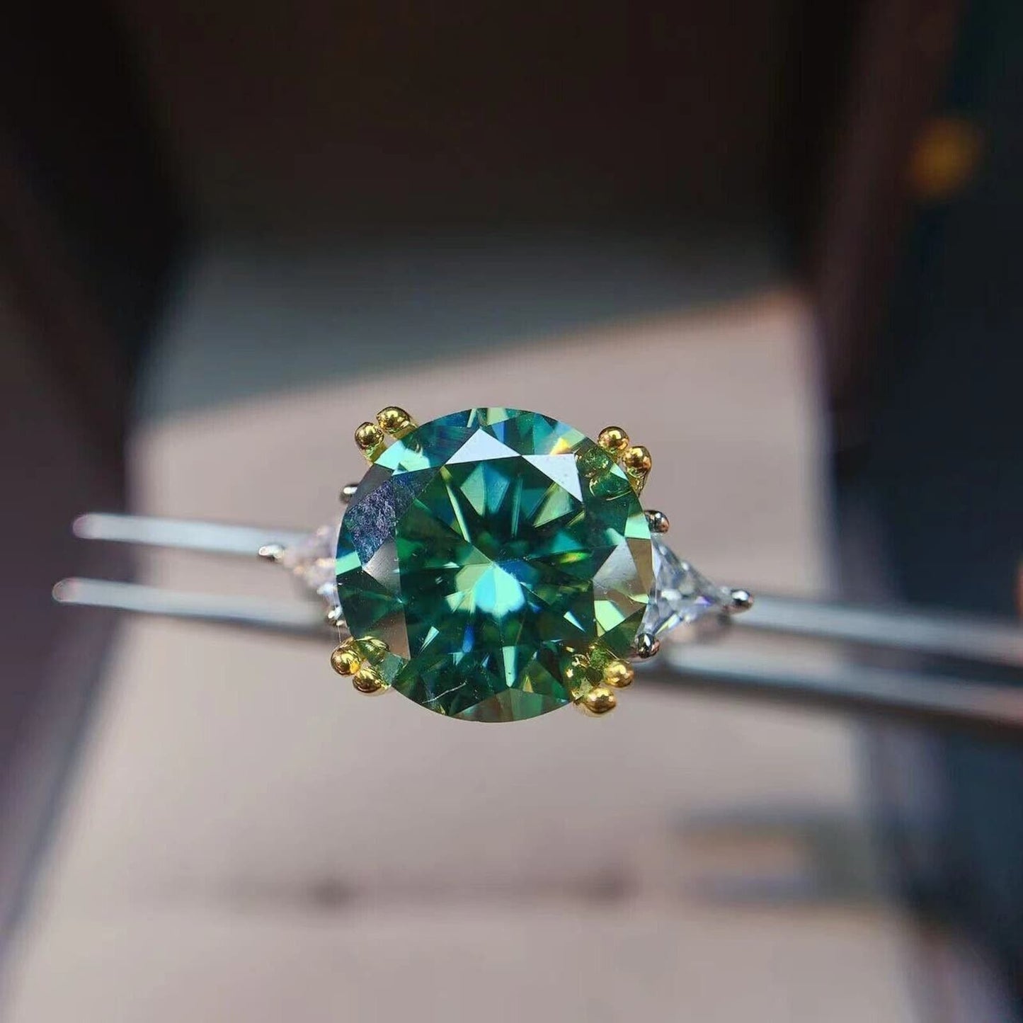 VVS1 5 Carat Green Moissanite Cocktail Ring Platinum Plated