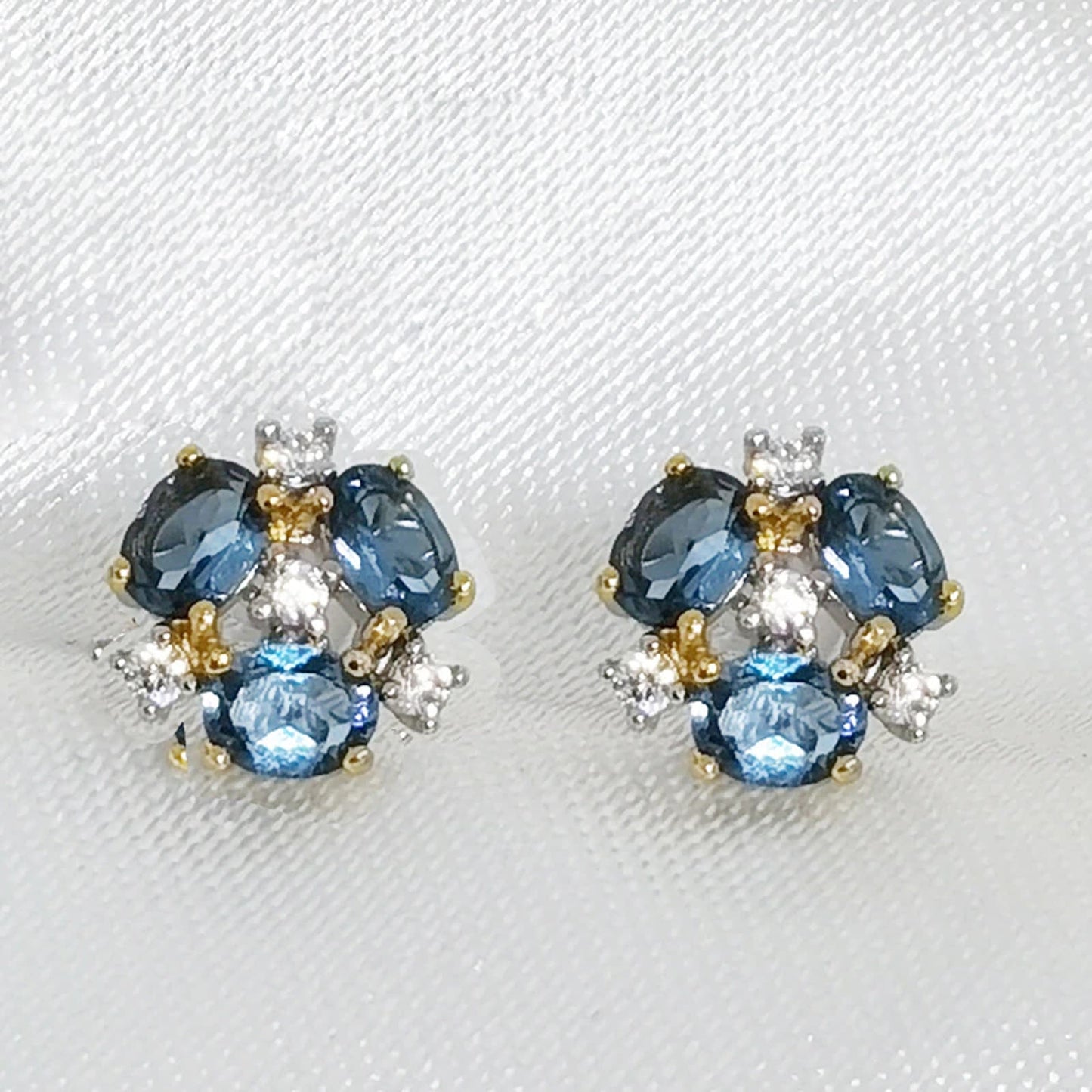 Natural London Blue Topaz Earrings Platinum Plated, 3x4mm London Blue Topaz