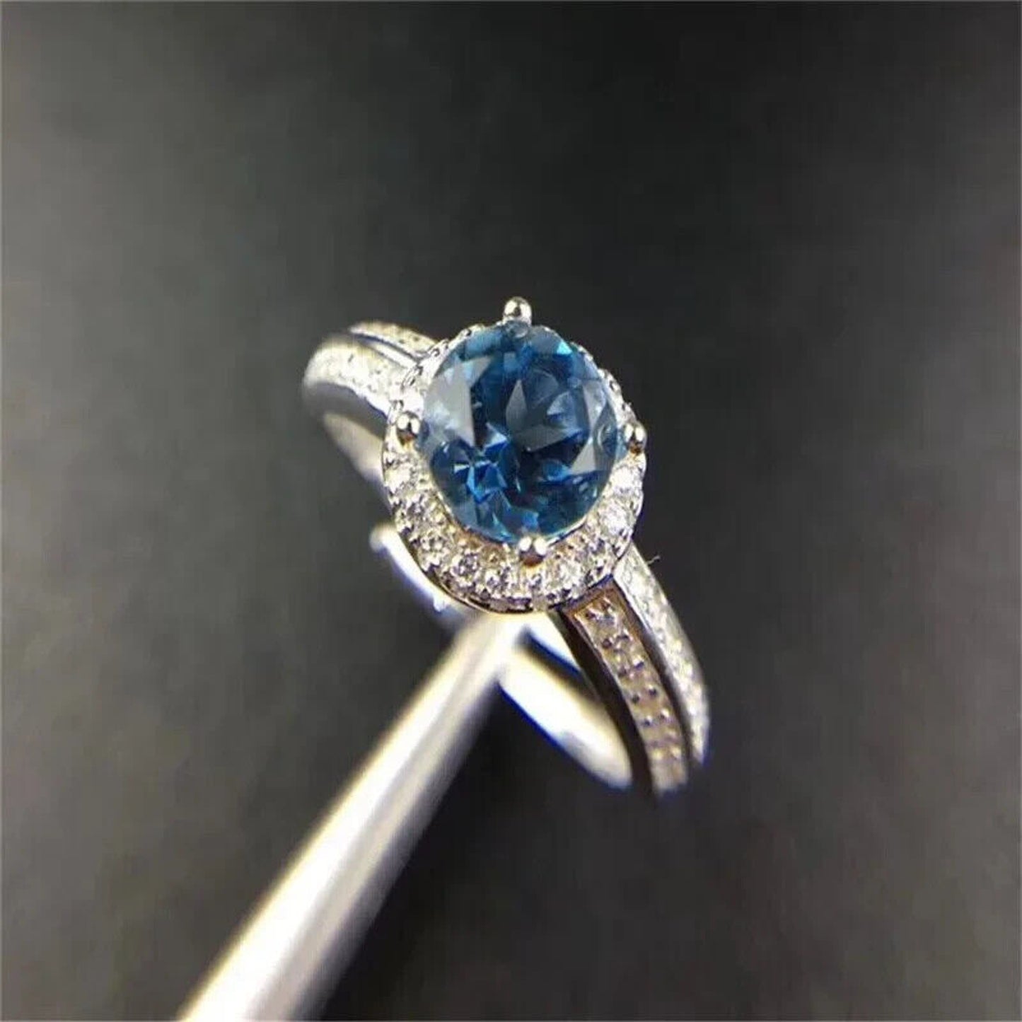 Natural London Blue Topaz Gemstone Ring 6mm, Women's London Blue Topaz Rings