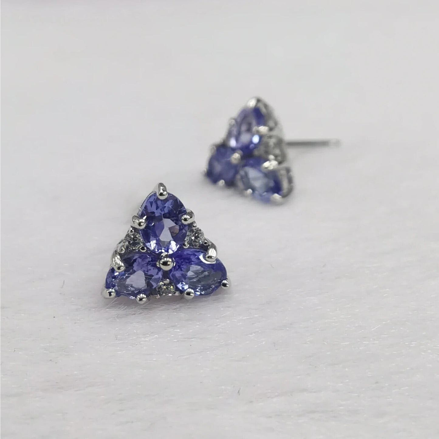 Purple Tanzanite Triangle Cluster Stud Earrings 8x9mm