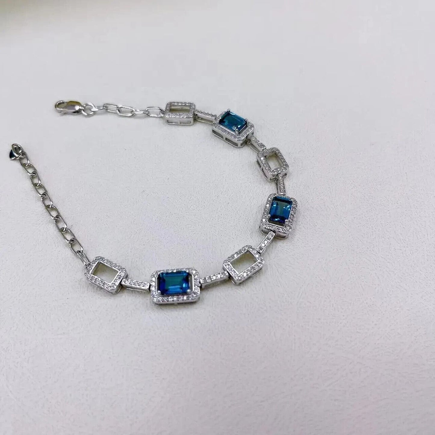 London Blue Topaz Gemstone Tennis Bracelet 6x8mm Platinum Plated