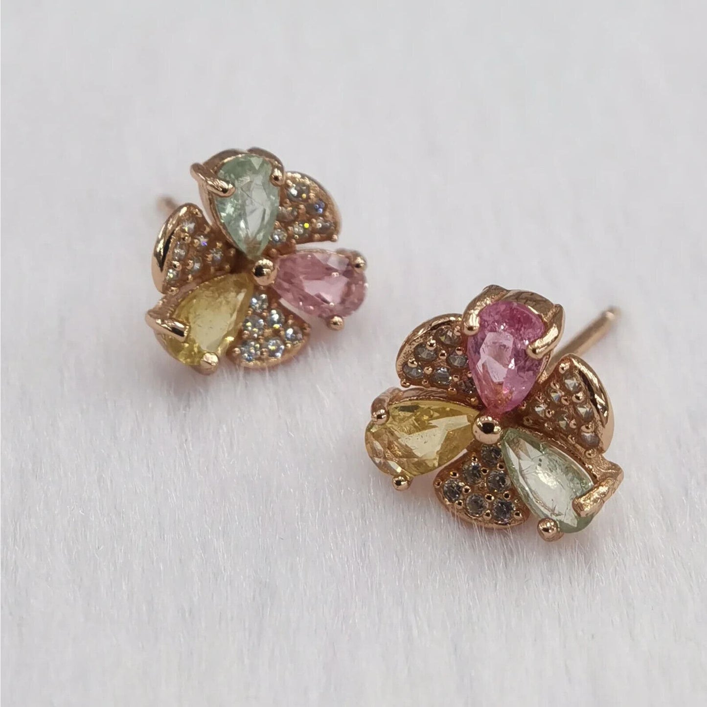 Tourmaline Gemstone Flower Stud Earrings 3x5mm