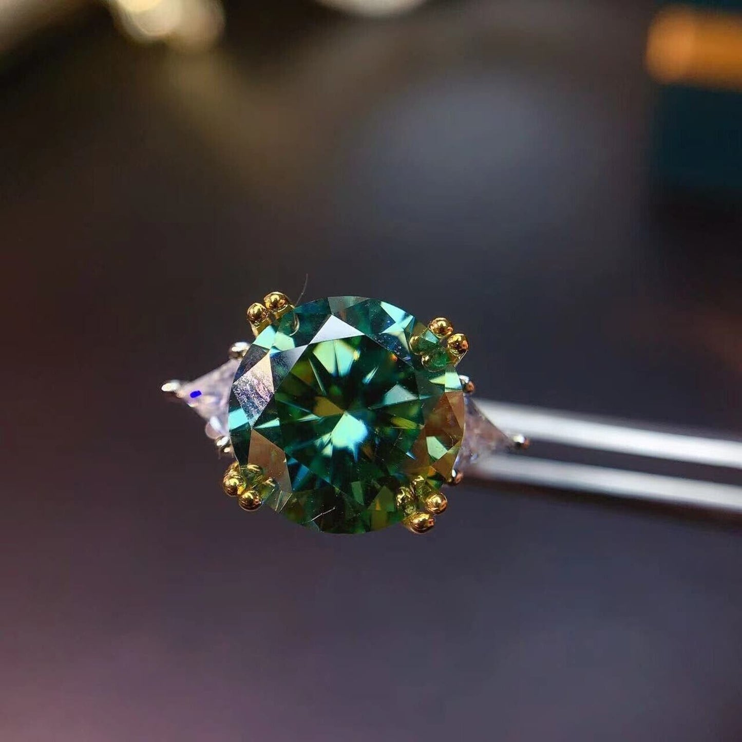 VVS1 5 Carat Green Moissanite Cocktail Ring Platinum Plated