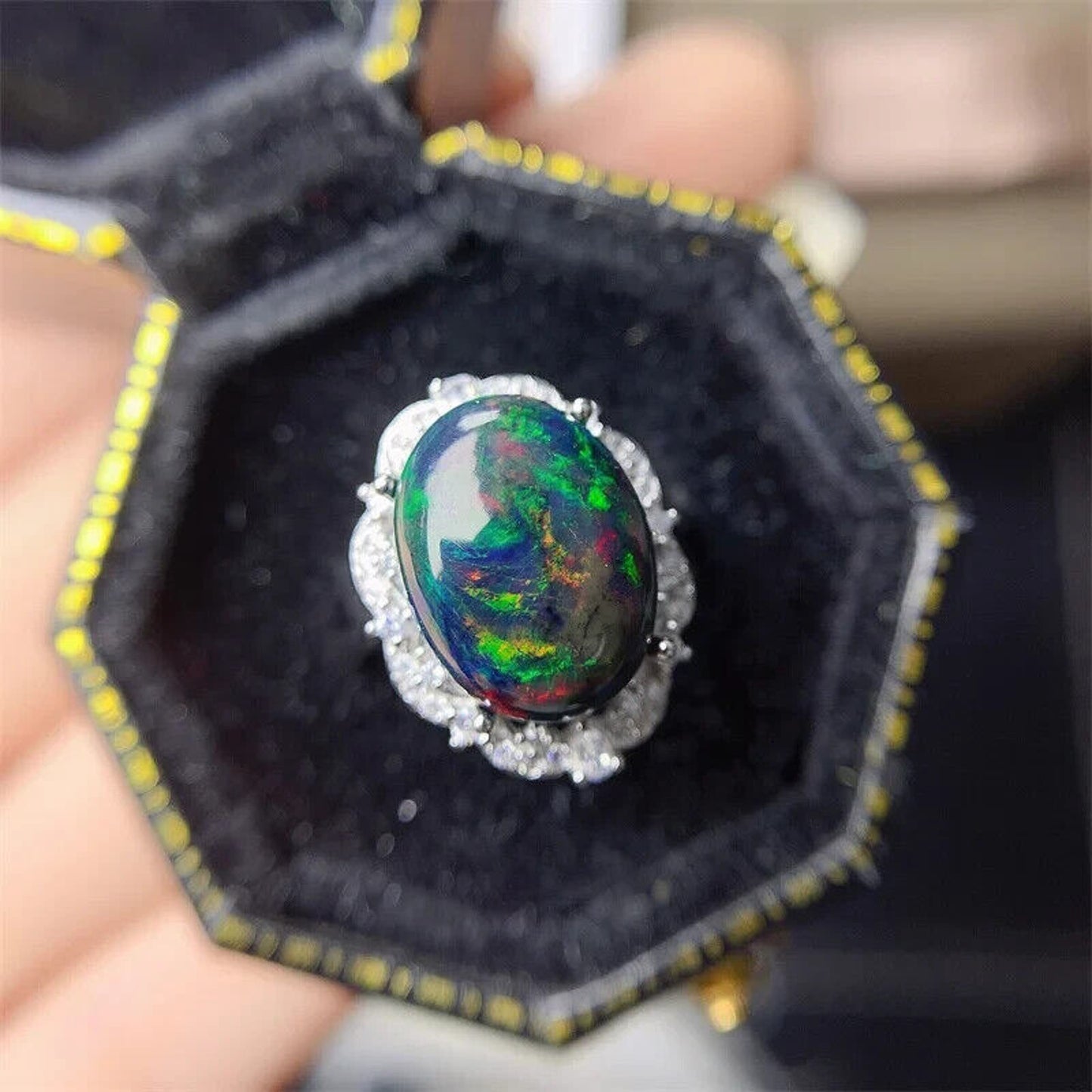 Black Fire Opal Statement Ring 10x14mm 4.8CT