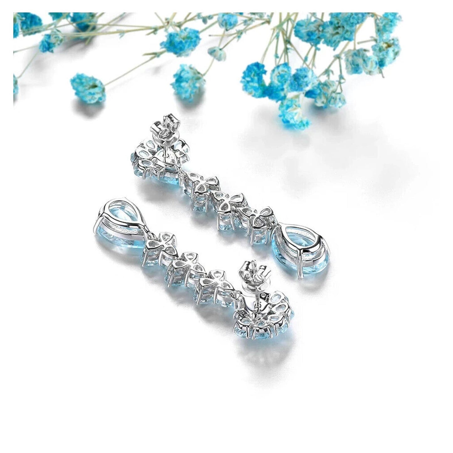 Sky Blue Topaz Long Statement Earrings 16CT