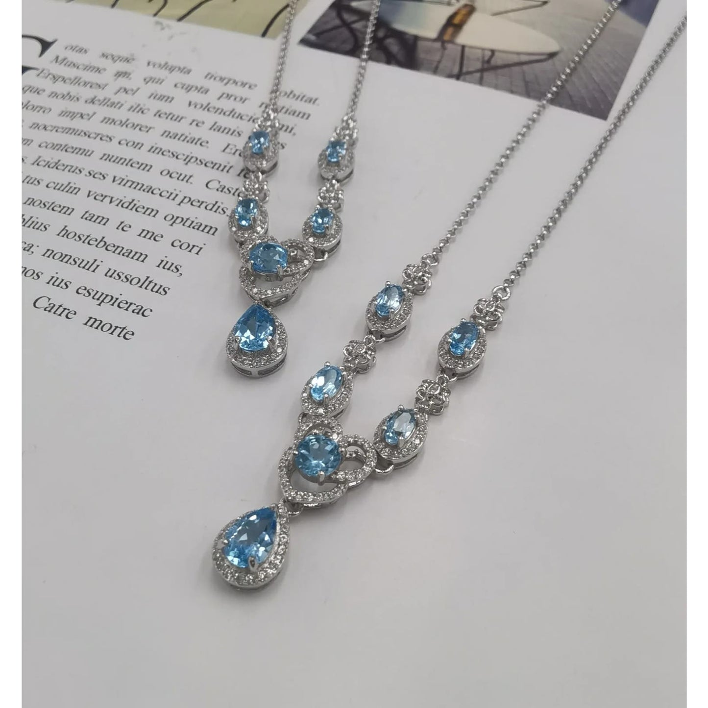 Swiss Blue Topaz Clavicle Chain Necklace 5x7mm