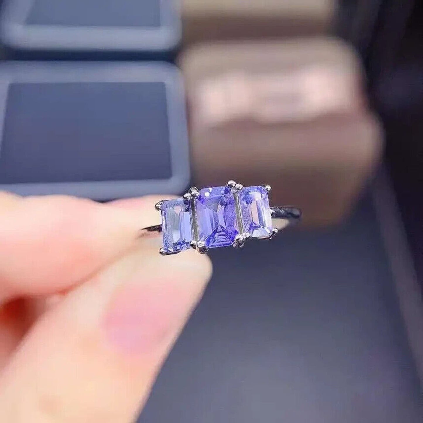 Purple Tanzanite 3 Stone Cocktail Ring VVS1