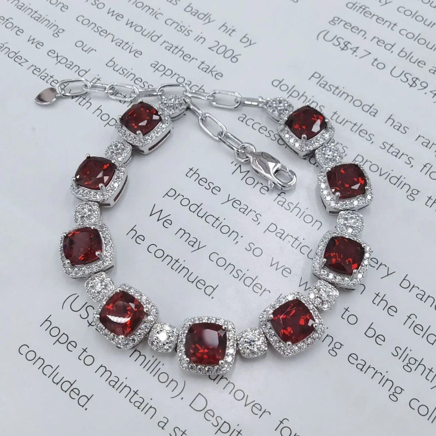 Cushion Cut Red Garnet Tennis Bracelet 6mm Platinum Plated