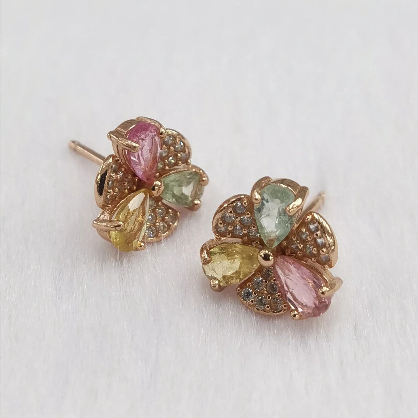 Tourmaline Gemstone Flower Stud Earrings 3x5mm