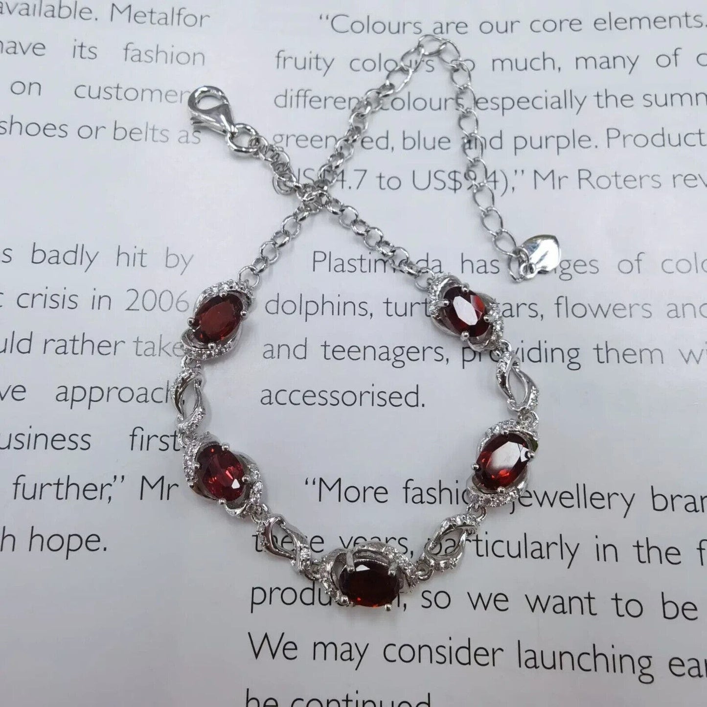 Red Garnet Chain Bracelet 4x6mm Platinum Plated