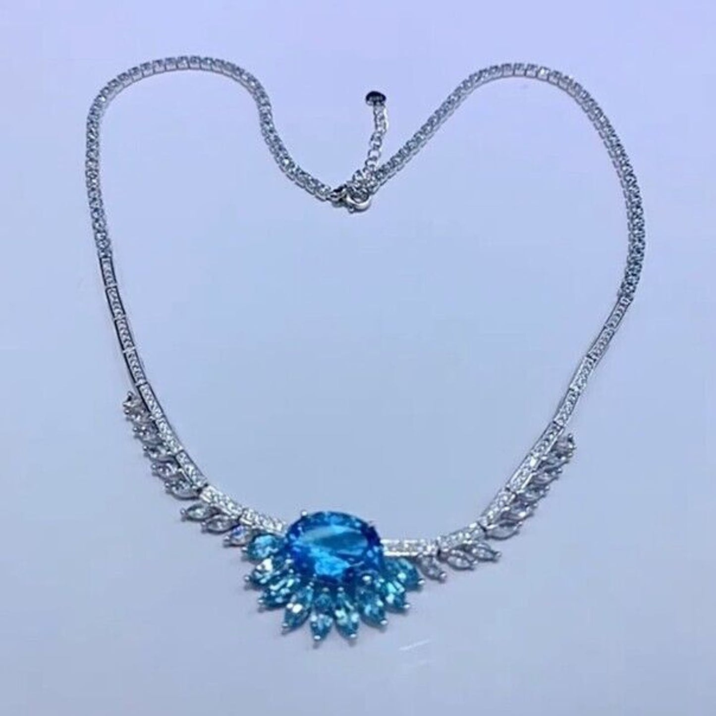 Swiss Blue Topaz Collar Statement Necklace 10x14mm