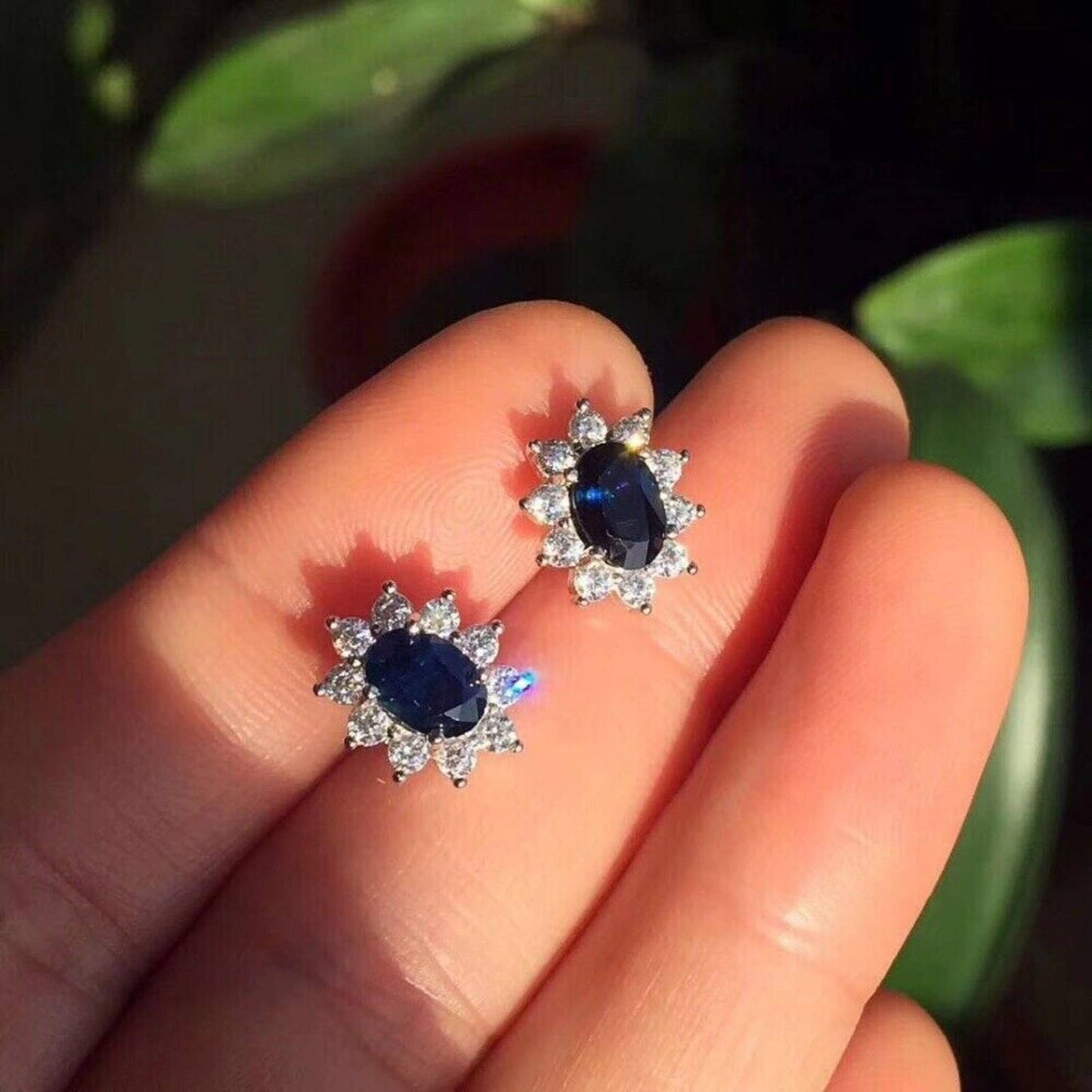 Princess Diania Sapphire Stud Earrings, Dark Blue Sapphire Stud Earrings, Natural Sapphire Stud Earrings