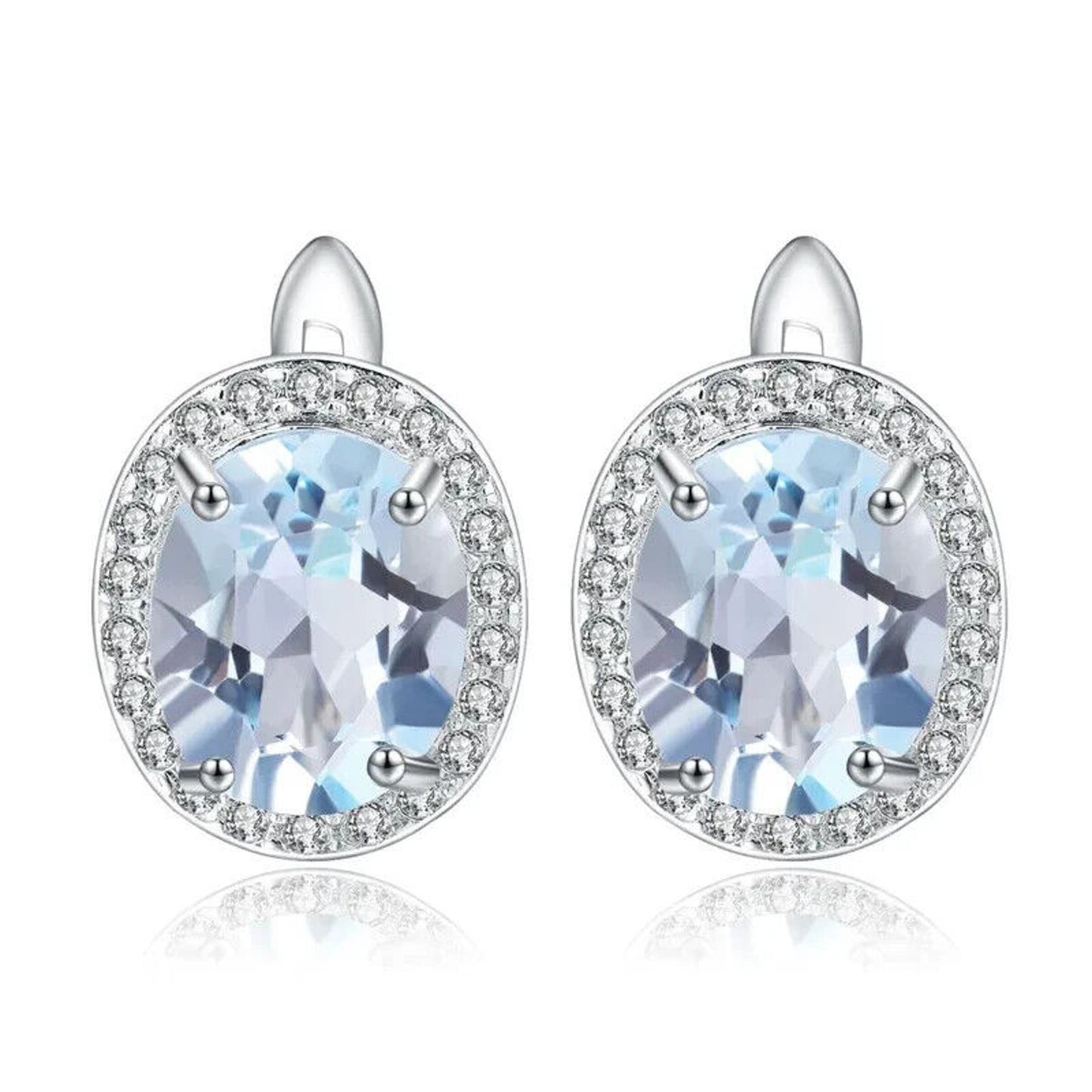 Sky Blue Topaz Oval Cut Clip Earrings 7x9mm