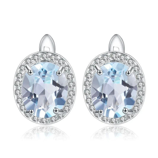 Sky Blue Topaz Oval Cut Clip Earrings 7x9mm