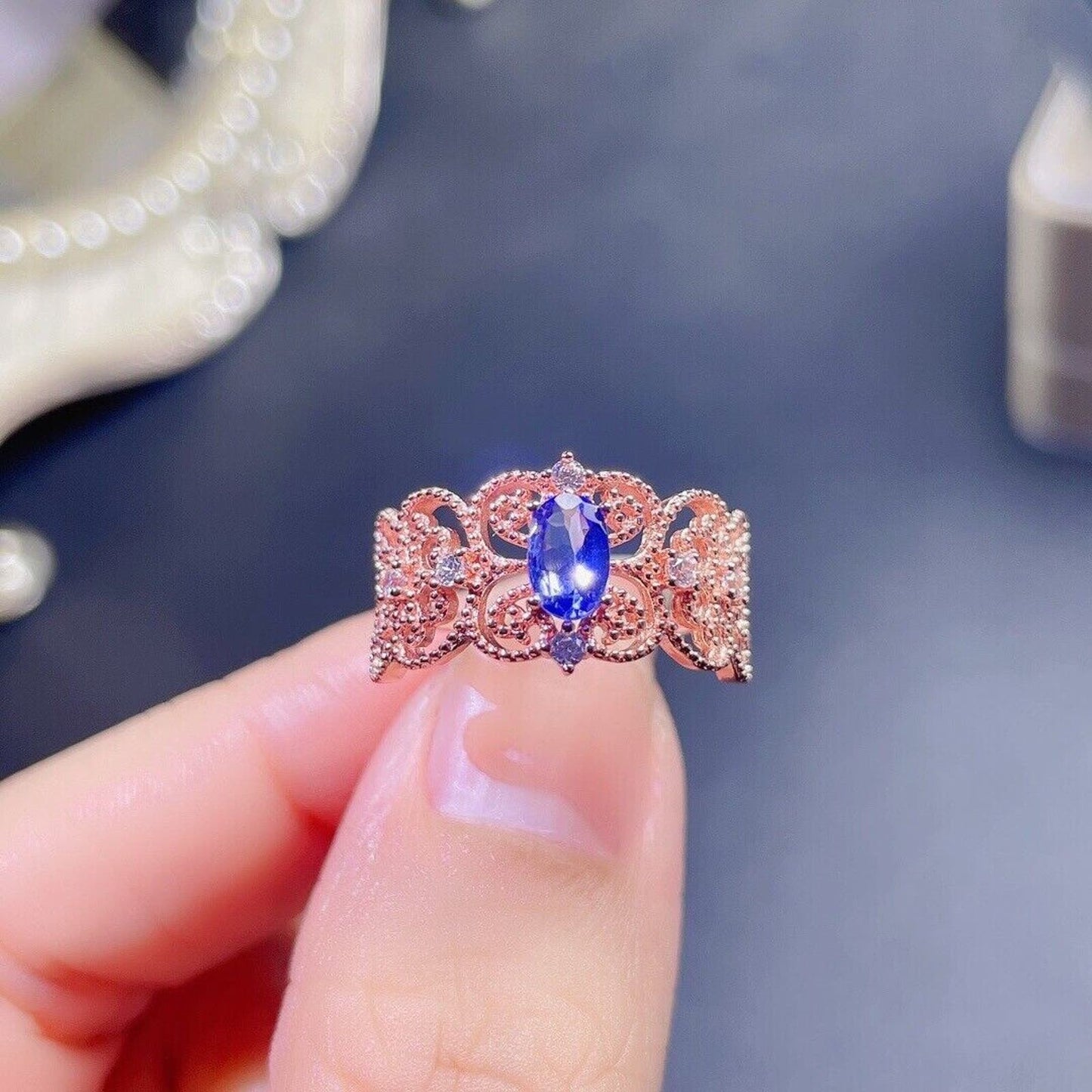 Purple Tanzanite Princess Cocktail Ring 4x6mm