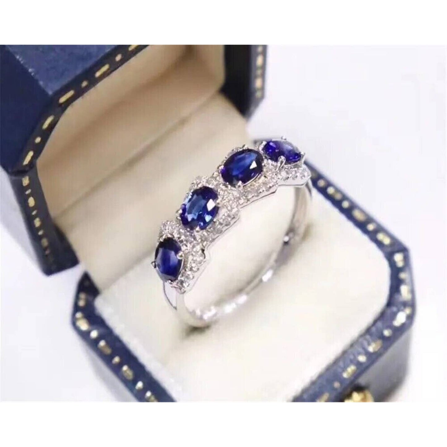 Natural Blue Sapphire Band Ring, Women's Sapphire Wedding Band, Genuine Sapphire Ring