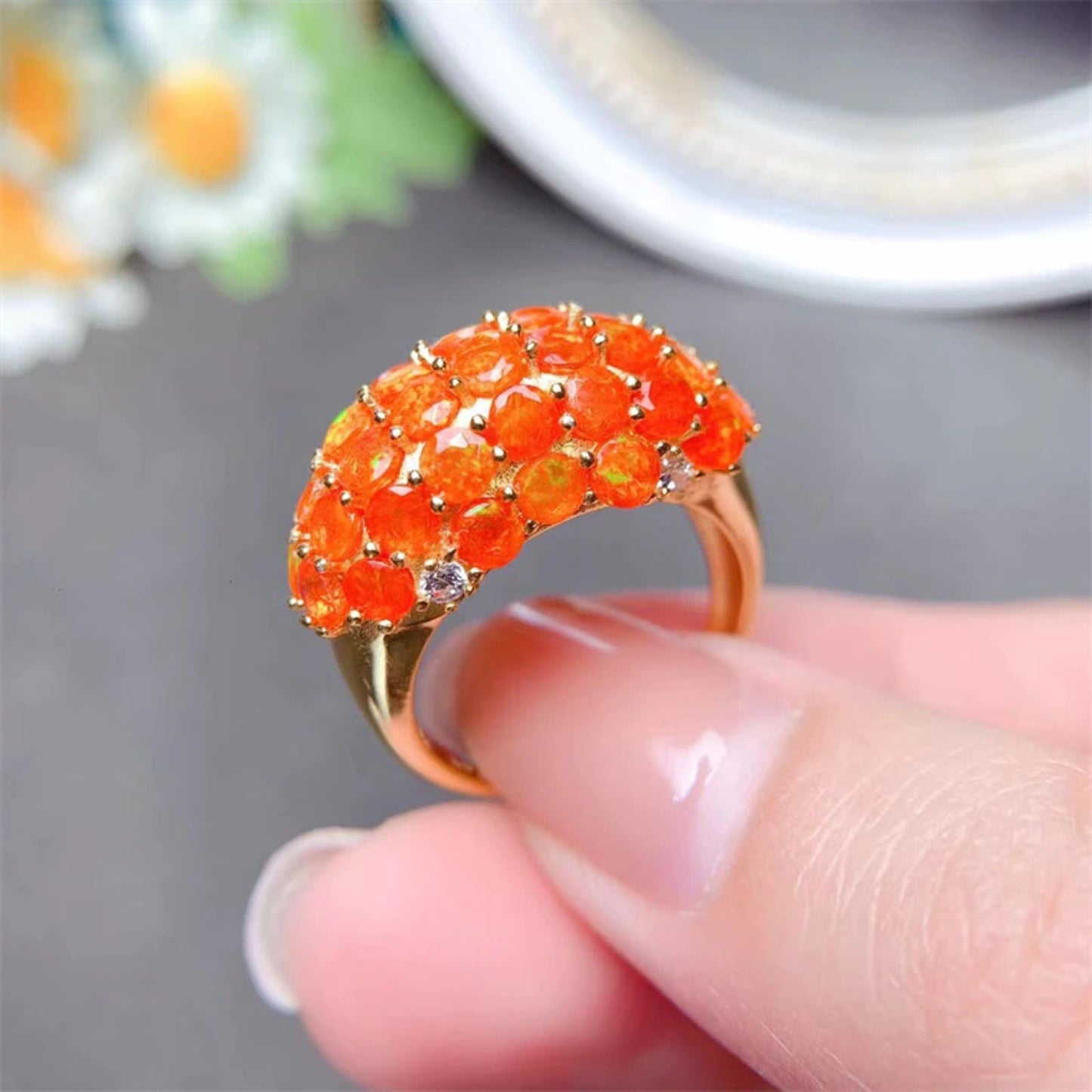 Orange Mexican Fire Opal Turkish Ring 3mm Sterling Silver