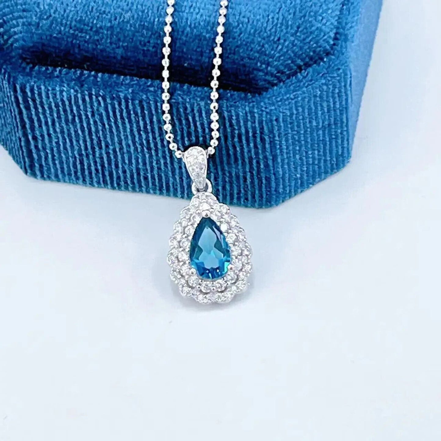 London Blue Topaz Pear Cut Pendant Necklace 5x8mm