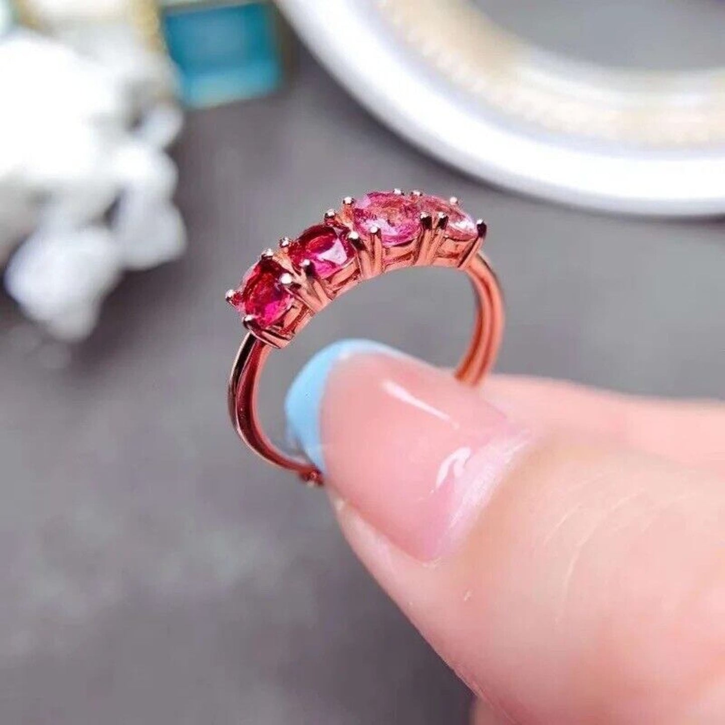 Gradient Pink Tourmaline Band Ring 4x4mm