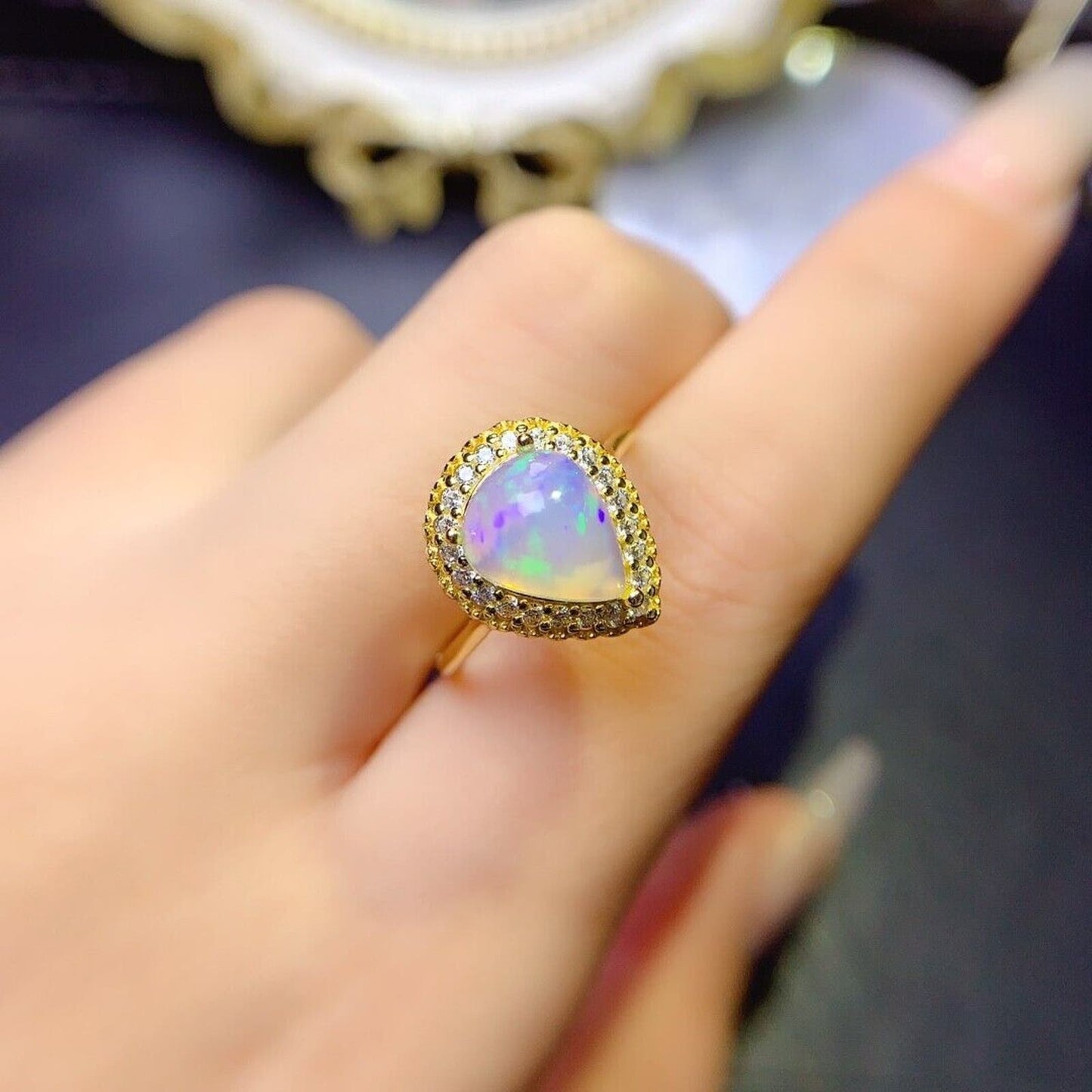 Pear Cut Fire Opal Cocktail Ring 8x10mm