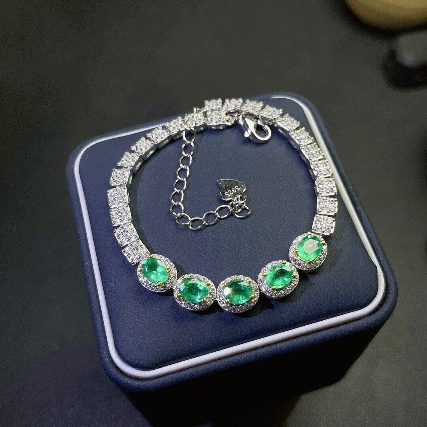 Emerald Tennis Bracelet with Cubic Zirconia 4x5mm