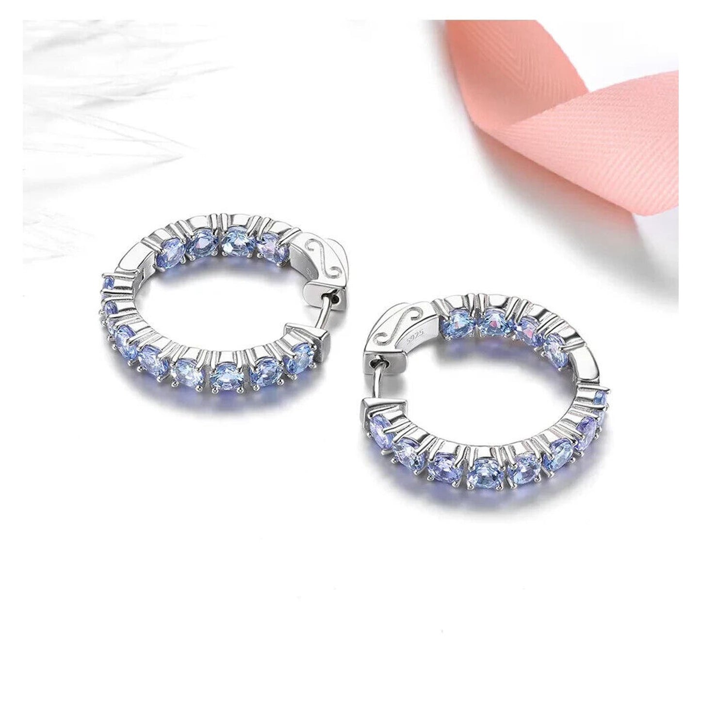 Purple Tanzanite Hoop Earrings Platinum Plated