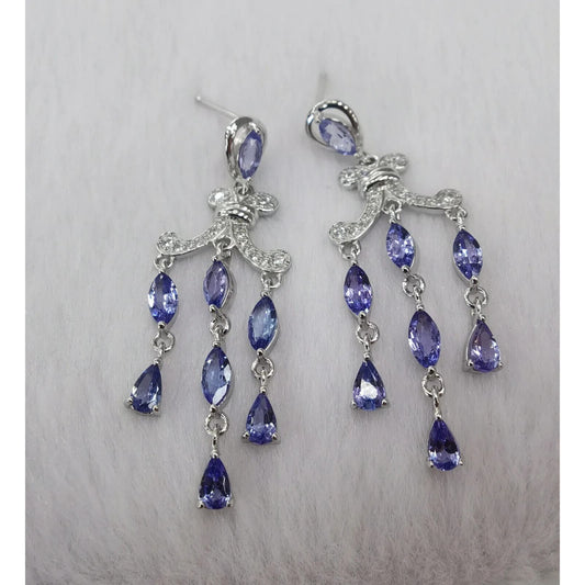 Purple Tanzanite Chandelier Earrings Platinum Plated