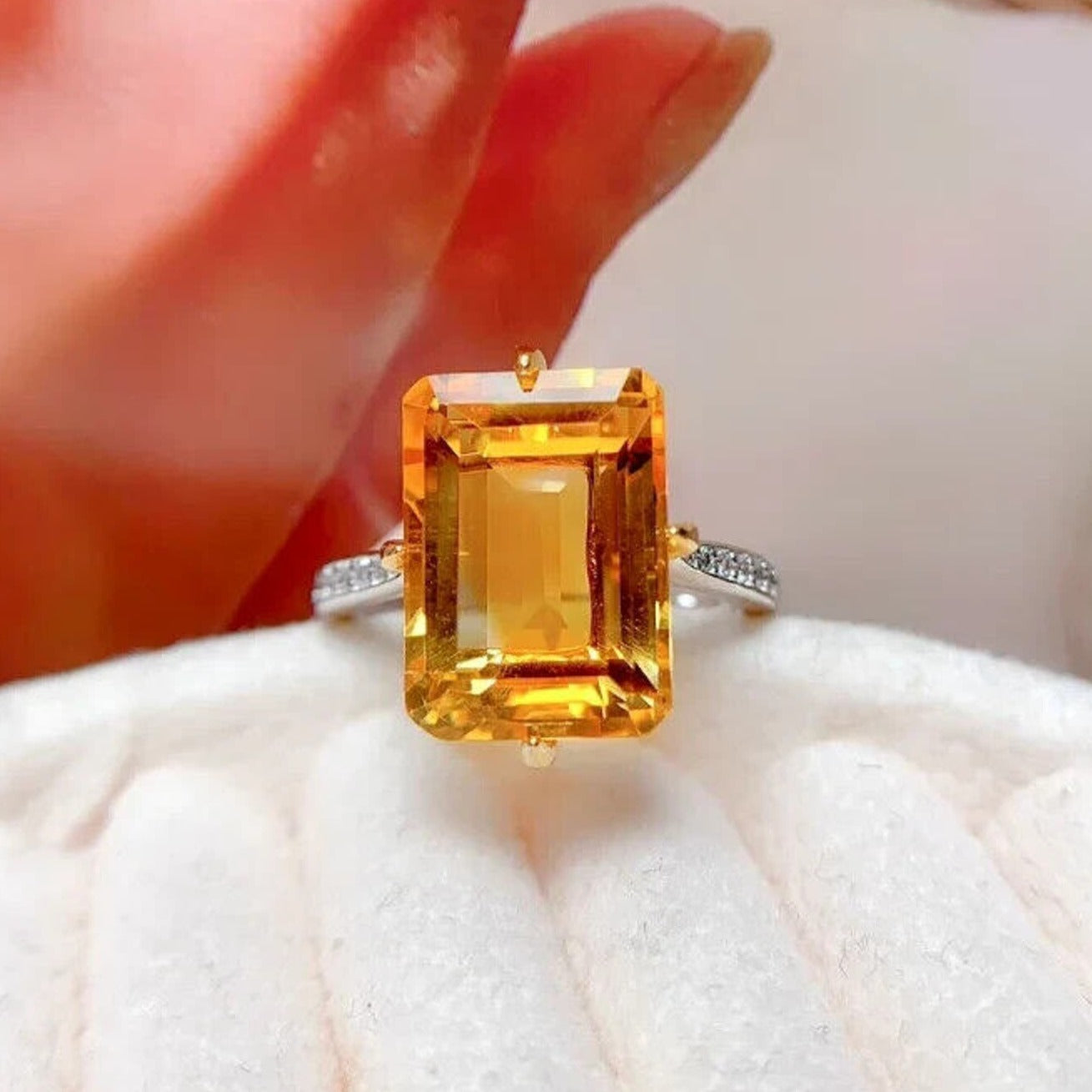 Natural Citrine Gemstone Ring 10x14mm Sterling Silver