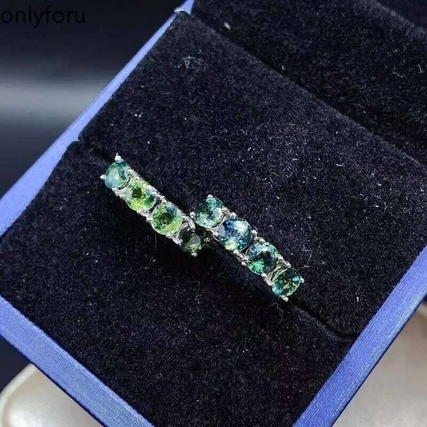 Green Sapphire Band Ring, Sapphire Wedding Band, Women's Sapphire Band Ring