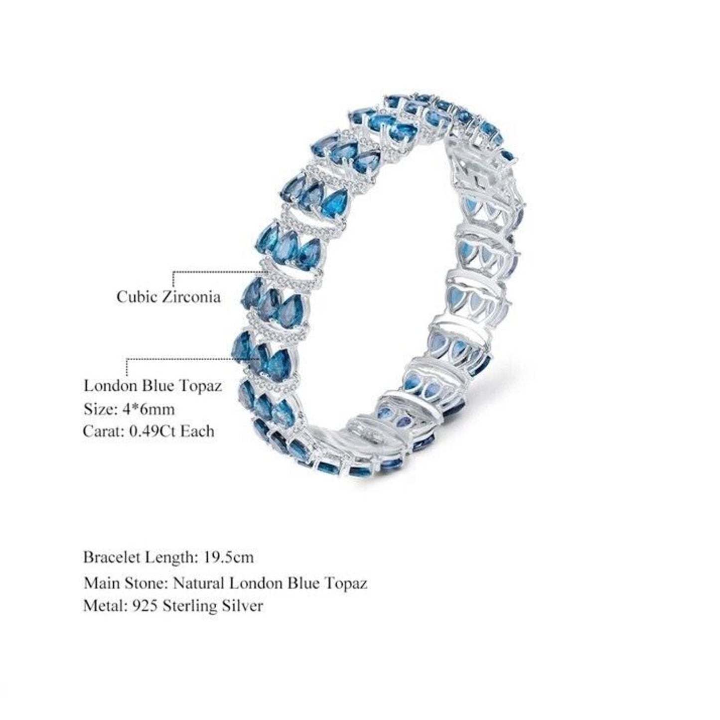 London Blue Topaz 3 Layer Gemstone Bracelet 4x6mm