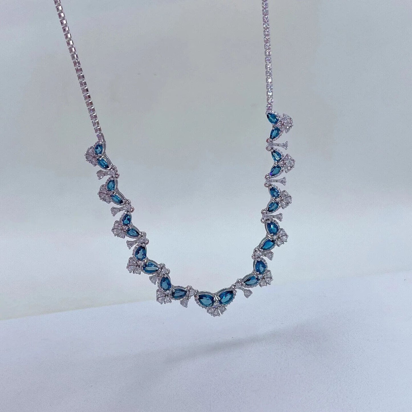 London Blue Topaz Statement Necklace 5x7mm Pear Cut