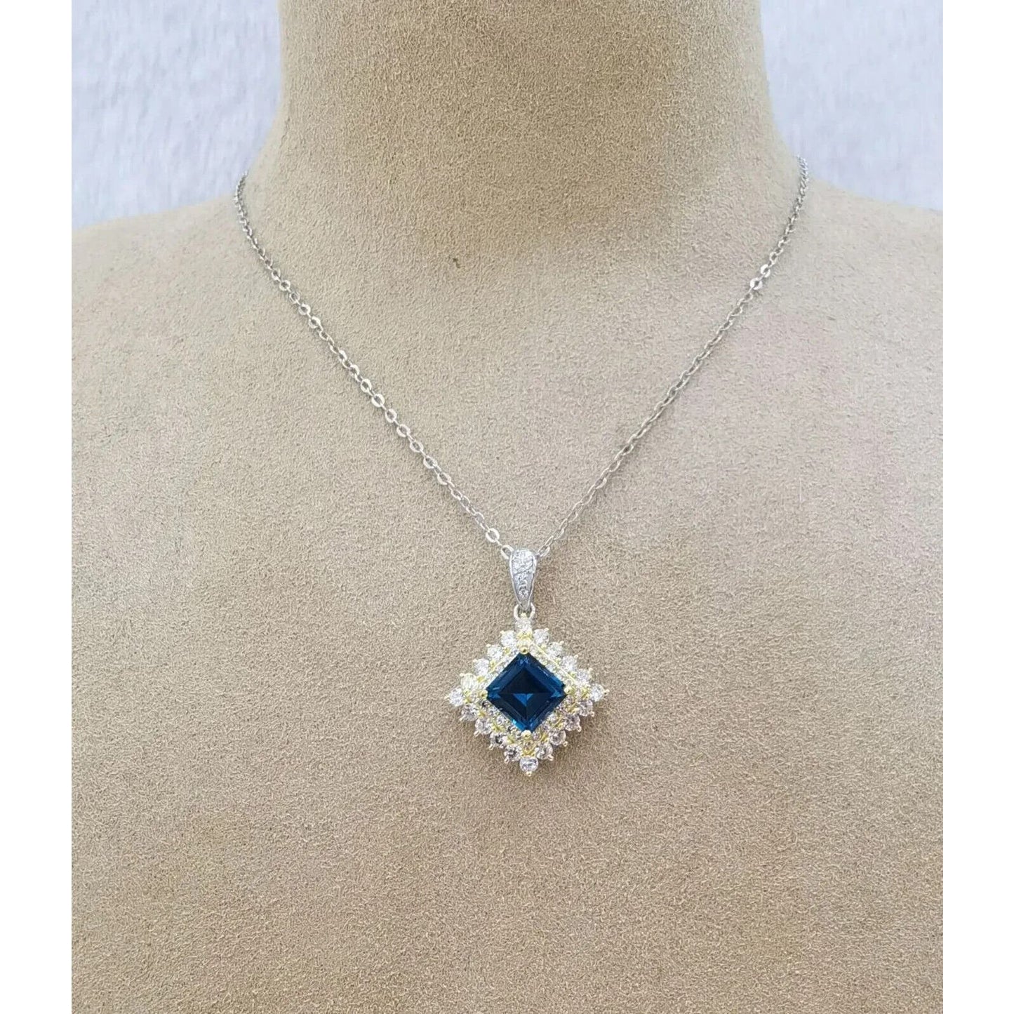 London Blue Topaz Square Cut Pendant Necklace 7x7mm