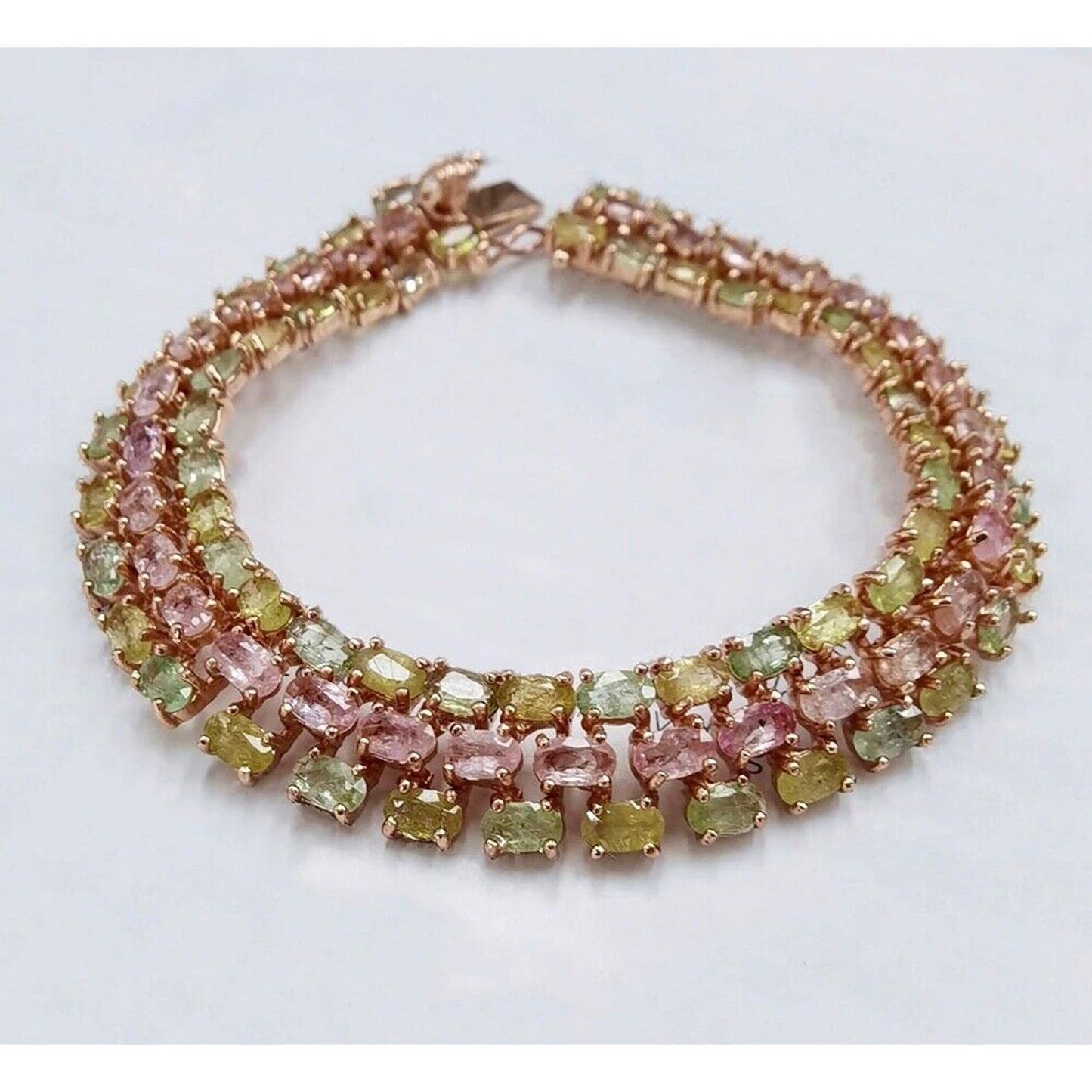 Multilayer Tourmaline Gemstone Tennis Bracelet Rose Gold