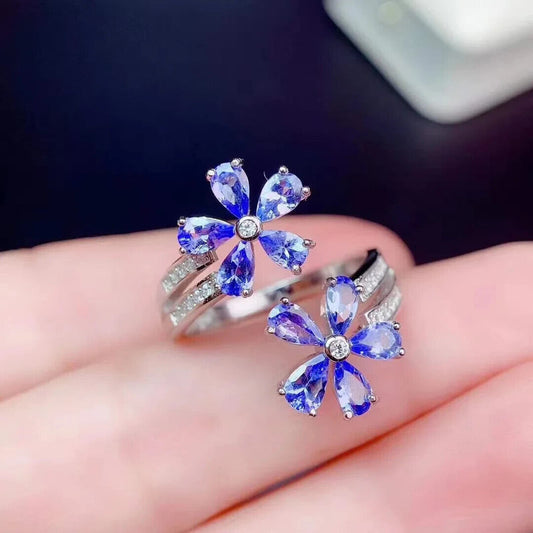 Tanzanite Flower Ring VVS1 Platinum Plated