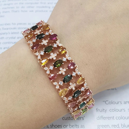 Multilayer Wide Tourmaline Gemstone Bracelet