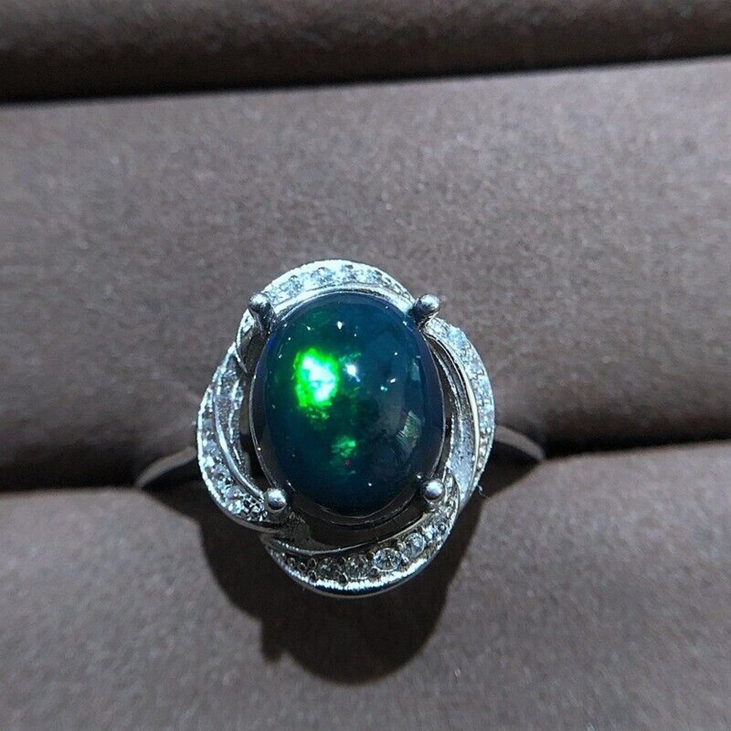 Black Opal Cocktail Ring 8x10mm Sterling Silver