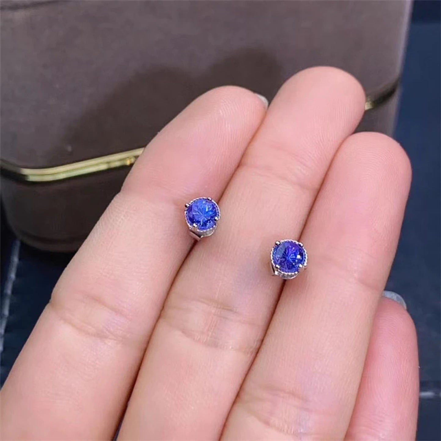 Dainty Purple Tanzanite Stud Earrings 4mm