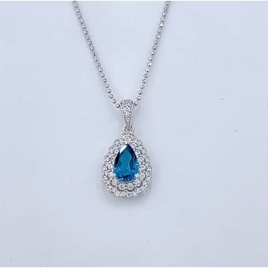 London Blue Topaz Pear Cut Pendant Necklace 5x8mm