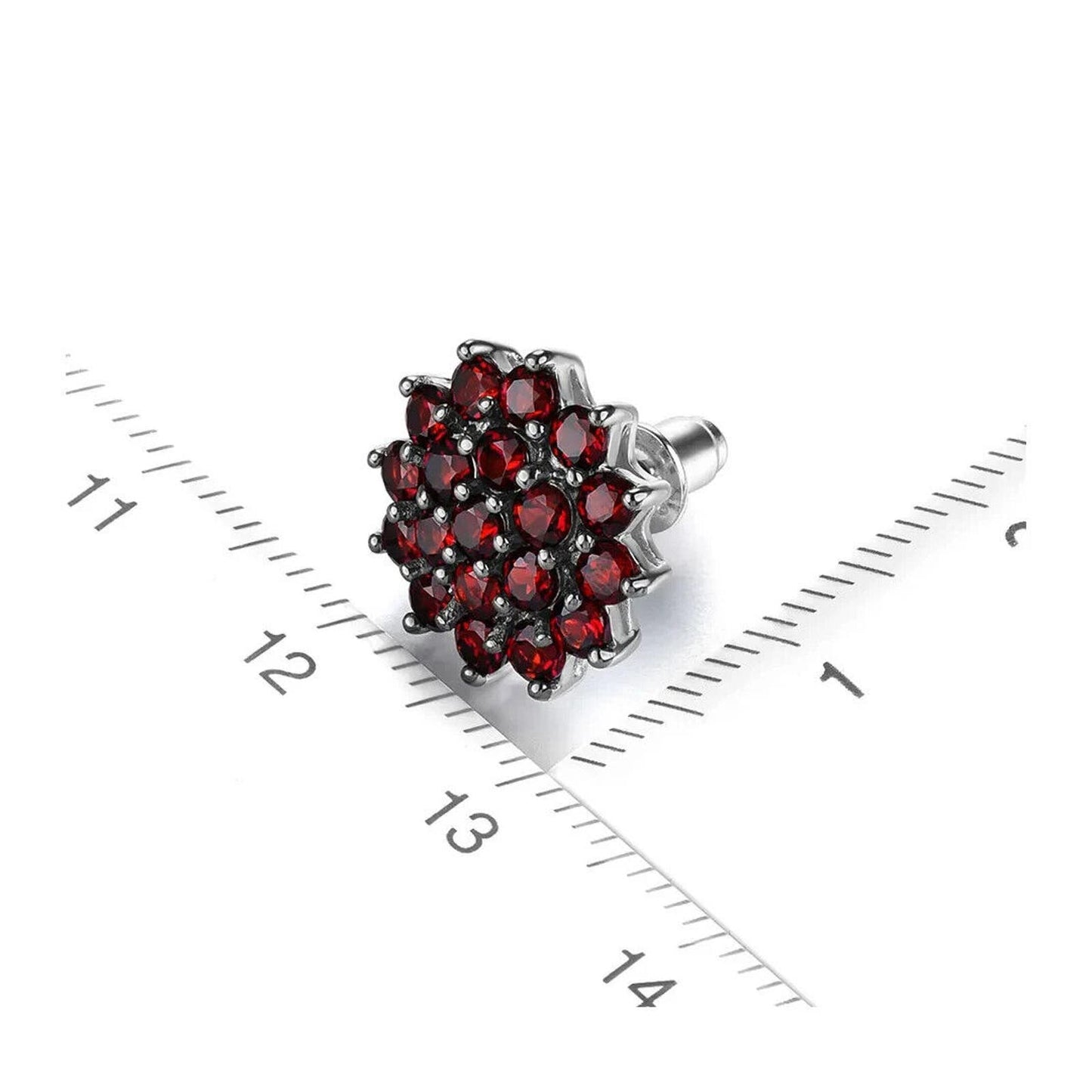 Red Garnet Flower Cluster Stud Earrings 2.5mm Sterling Silver