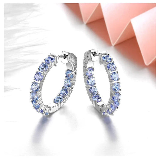 Purple Tanzanite Hoop Earrings Platinum Plated