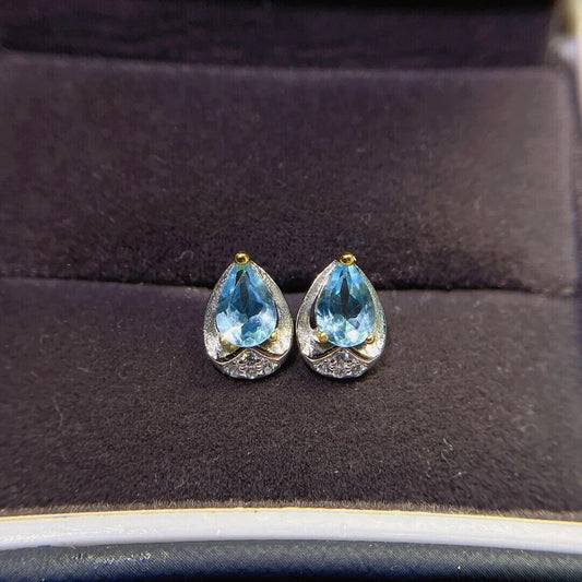 Sky Blue Topaz Teardrop Stud Earrings 4x6mm